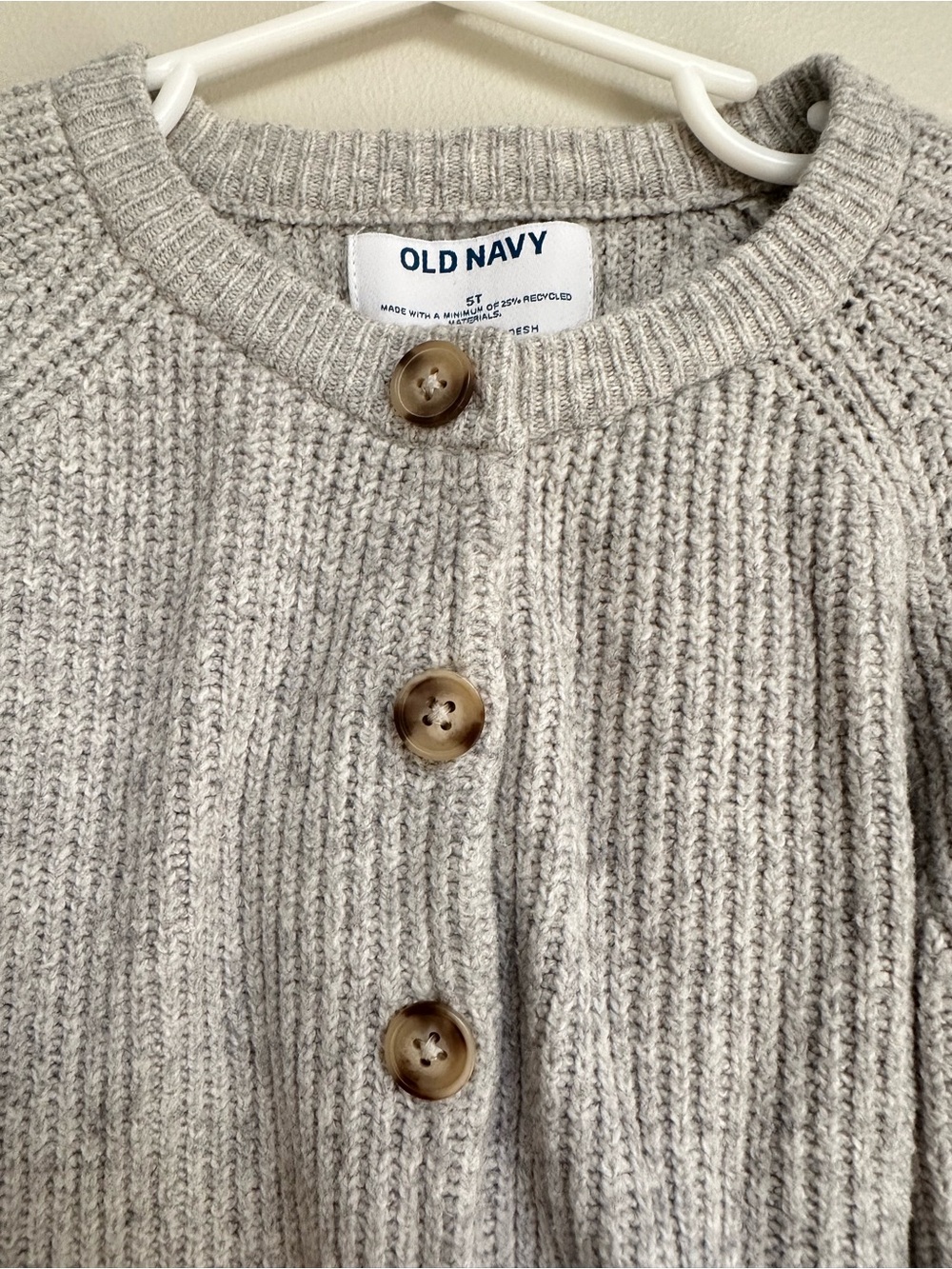 Old Navy Girls Gray Ribbed Button‑Front Cardigan 5T Long Sleeve - Picture 3 of 9